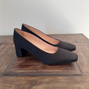 Diane B. Milano classic‎ black satin square toe block heel pumps shoes women 9